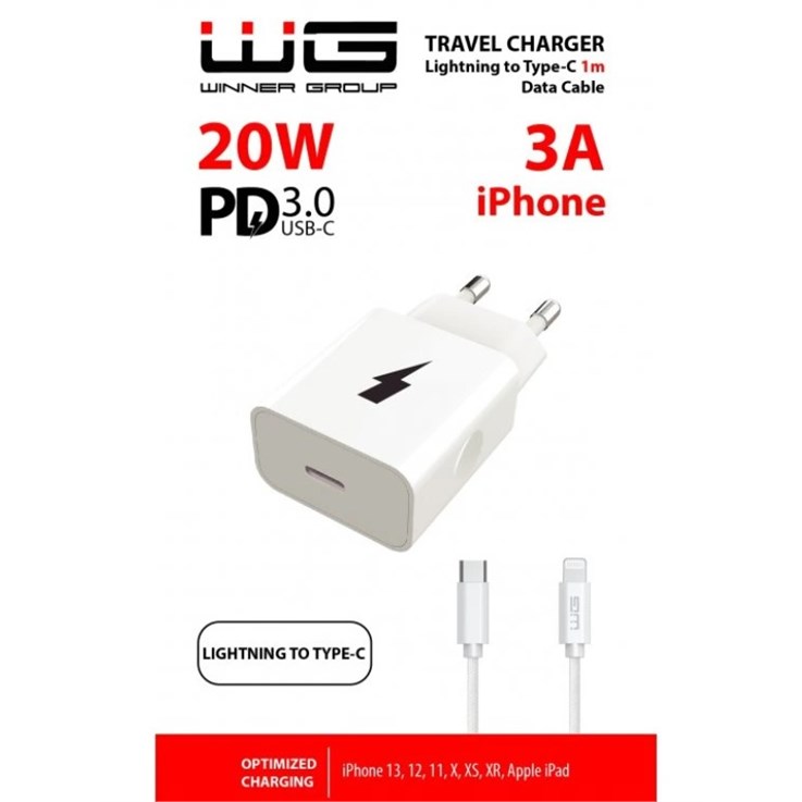 Winner Group Ładowarka sieciowa 1xUSB-C/PD 20W/type C-Lightning MFI/white/mag.box