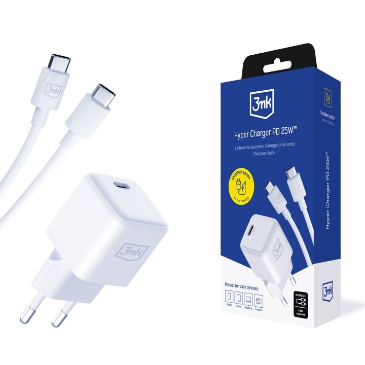 3mk Hyper Charger PD 25W White ™+ Kabel USB-C/C